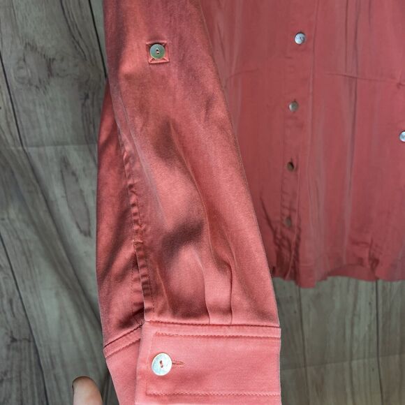 Soft Surroundings Women's Size Large Thelma Tencel Shirt Coral Pink Button Up - Picture 8 of 10